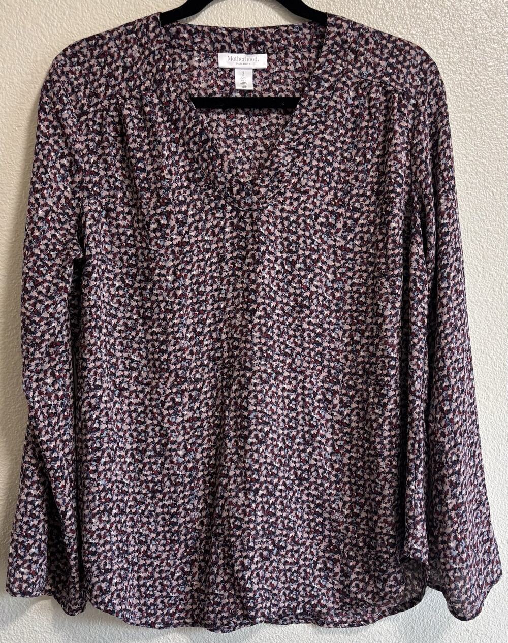 Geometric Blouse Maternity Roll Tab Sleeve Long Sleeve Career Office Size S